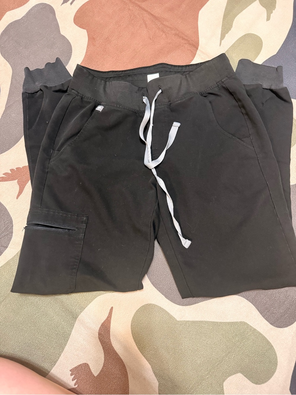 Black Drawstring Cargo Jogger Scrub Pants